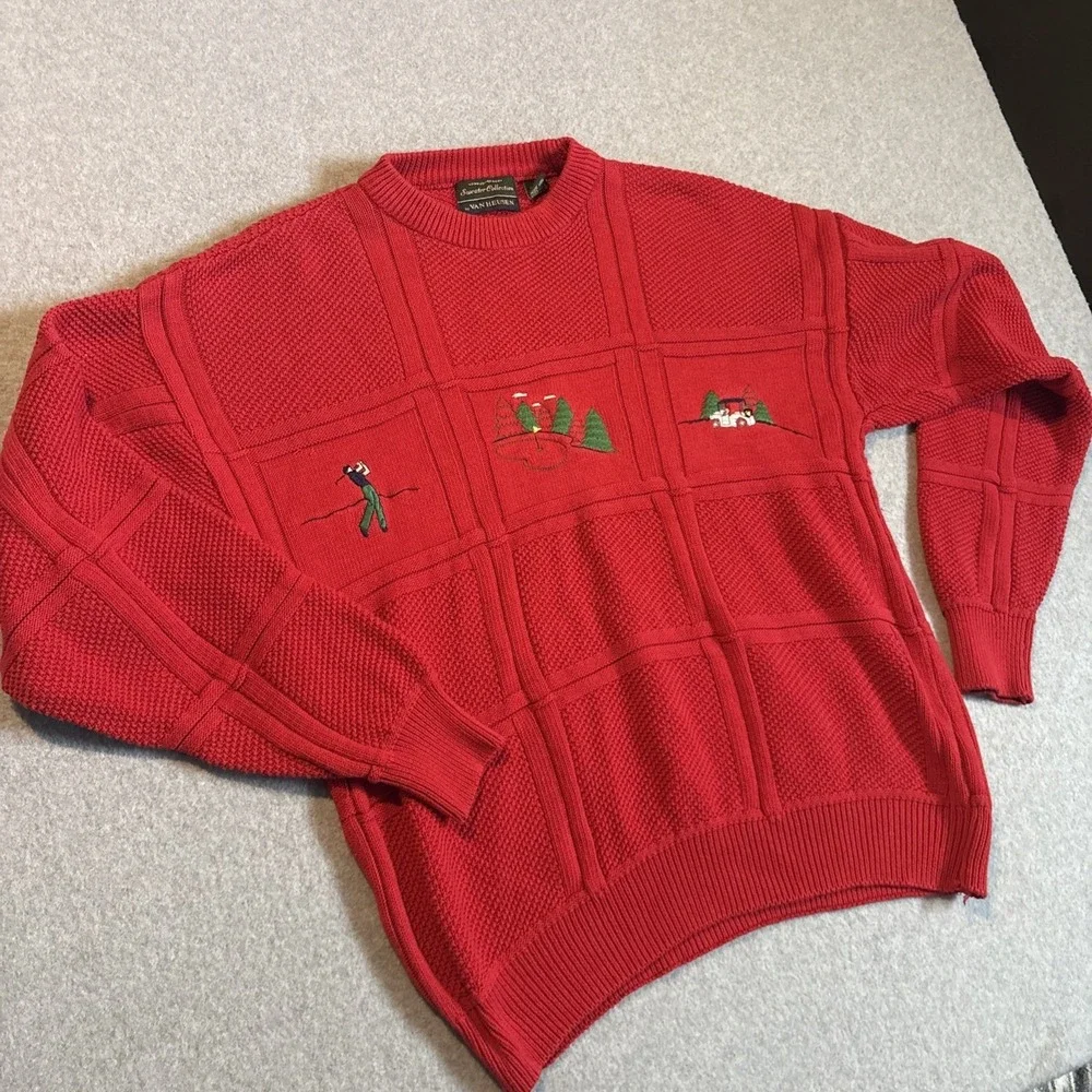Vintage‎ Red Cable Knit Golf Sweater Men's M Sweater Collection By Van Heusen